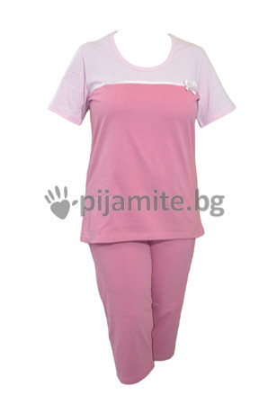 Дамски пижами Пижами с къс ръкав Дамска пижама-къс ръкав, 7/8 панталон, сатенена панделка, размери до 6XL, 12526 
